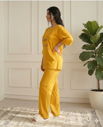 PRINTED NIGHT SUIT-YELLOW