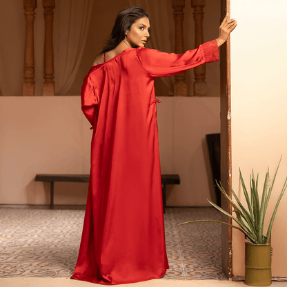 Nighty and Gown Set 724 - Silky Nighty Dress (Red and Navy Blue)