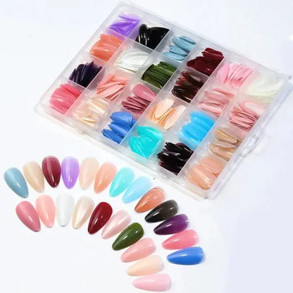 576 Pcs Set Colorful Fake Nails With Gel ( 24 Colors )